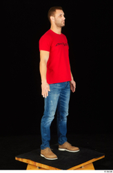 Whole Body Man White Shoes Shirt Jeans Slim Standing Studio photo references